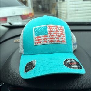 Columbia Aqua and Gray Hat with Fish Flag